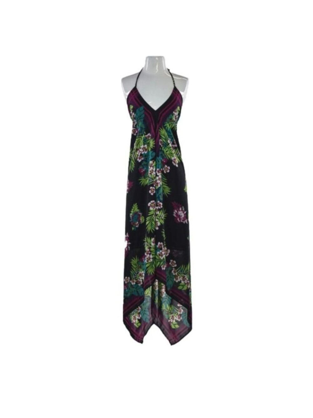 Colorful Floral Babydoll Tank Maxi Dress M Tropical‎ Resort Summer Chic Striped